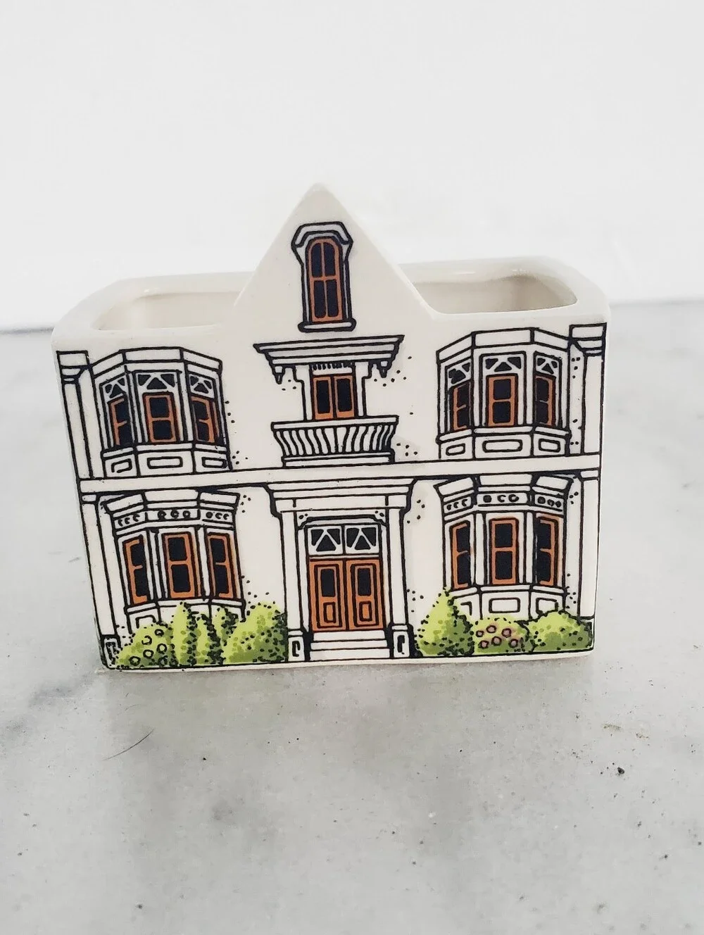 Vintage 1979 Enesco Japan Porcelain Victorian House Planter Vase Cottage Design